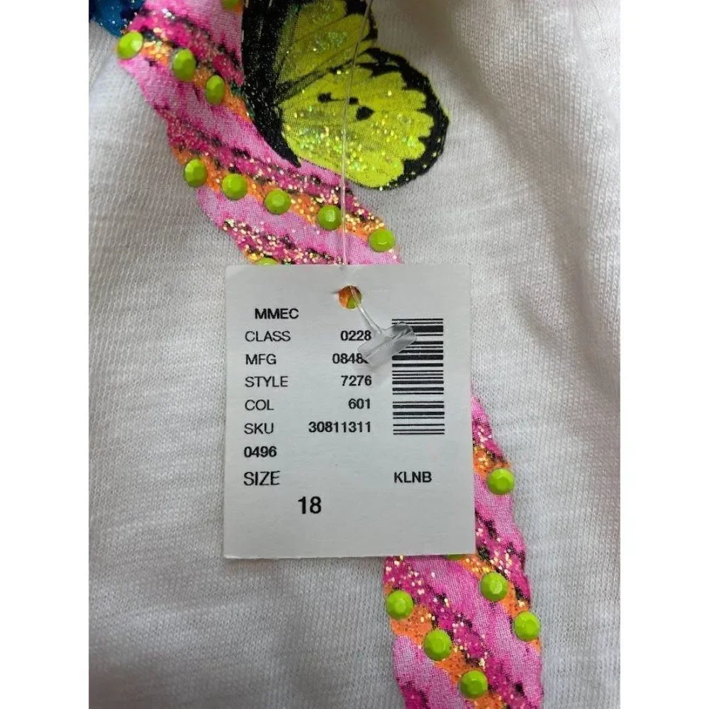 Justice Girls Top White Neon Dream Catcher Peace Butterfly Side Knot Sz‎ 18 NEW